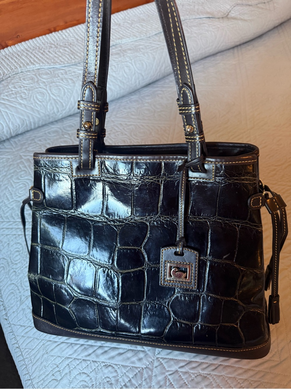 Dooney & Bourke Black Croc-Embossed Leather Tote